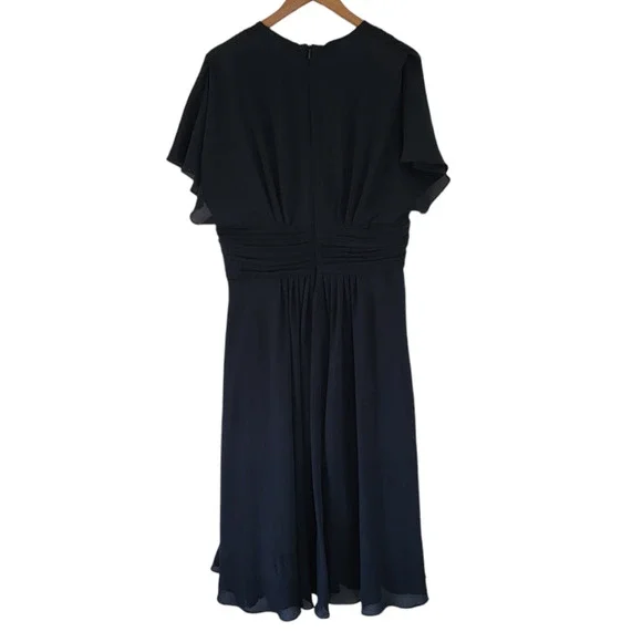 Gal Meets Glam Jane Navy Blue Tie-Waist Fit & Flare Dress Size 14 - Picture 4 of 8
